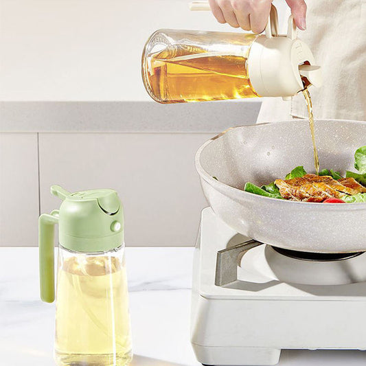 300ml 2-in-1 Glass Oil Dispenser Bottle | Press & Pour Cooking Oil Bottle with Roll-On Seal