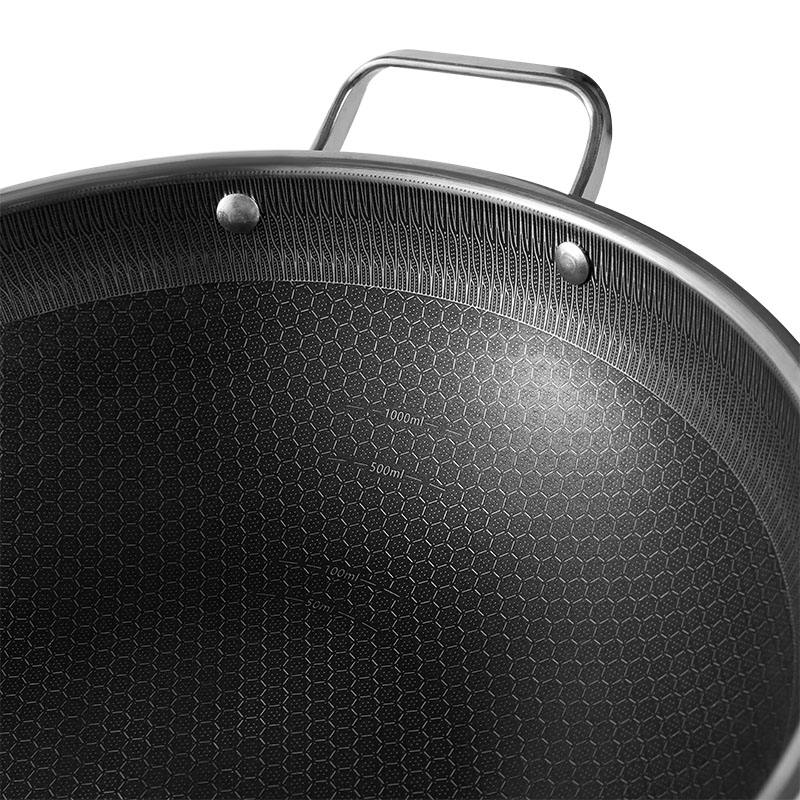 304 Stainless Steel Honeycomb Non-Stick Wok | Double Ear Chinese Frying Pan for Gas & Induction