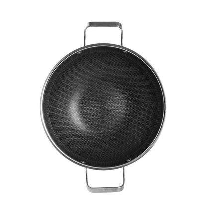 304 Stainless Steel Honeycomb Non-Stick Wok | Double Ear Chinese Frying Pan for Gas & Induction