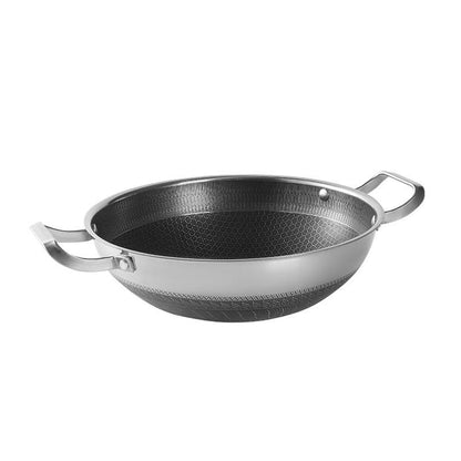 304 Stainless Steel Honeycomb Non-Stick Wok | Double Ear Chinese Frying Pan for Gas & Induction