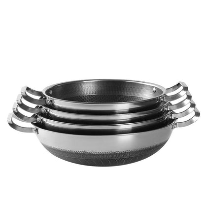 304 Stainless Steel Honeycomb Non-Stick Wok | Double Ear Chinese Frying Pan for Gas & Induction