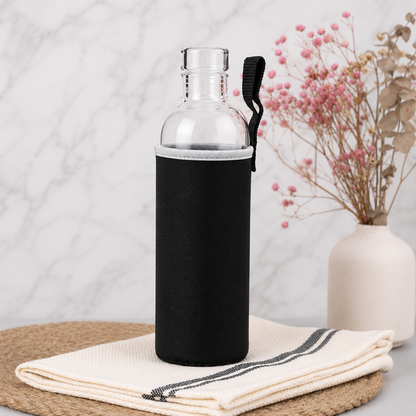 Simple Transparent Glass Water Bottle with Protective Sleeve | 750ml & 1000mlTravel Drinking Bottle