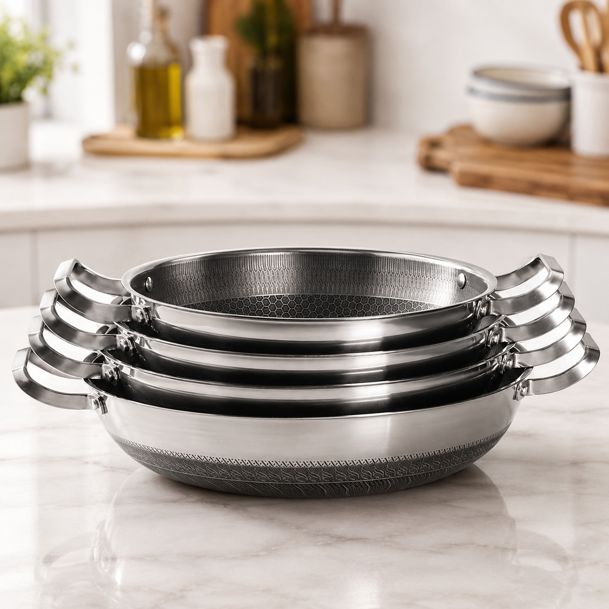 304 Stainless Steel Honeycomb Non-Stick Wok With Lid