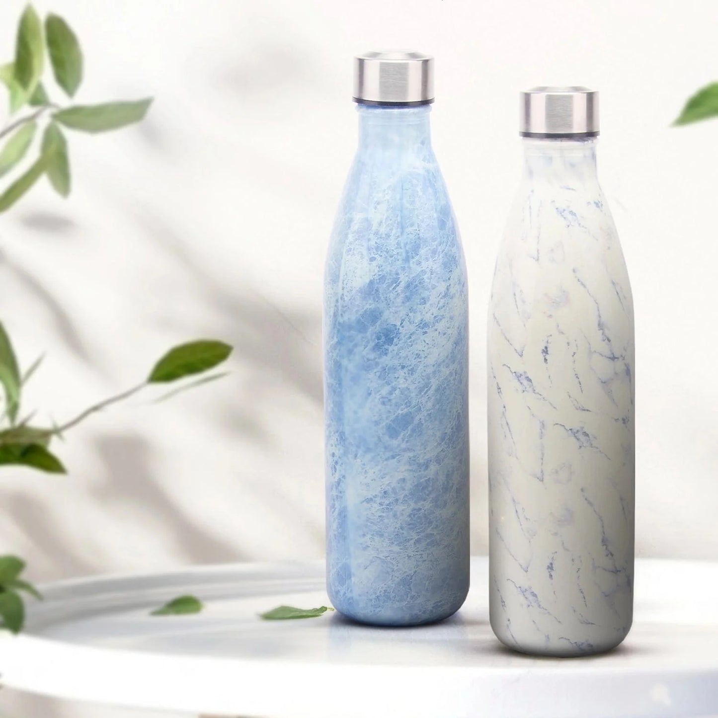 Decorative Glass Bottle 750ml | 2pcs Set | White & Blue