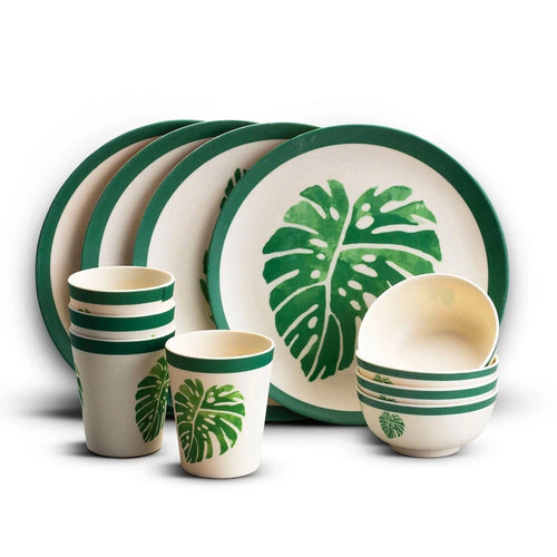 Bamboo Fibre Dinner Set | 12pcs Set | Leaf Design