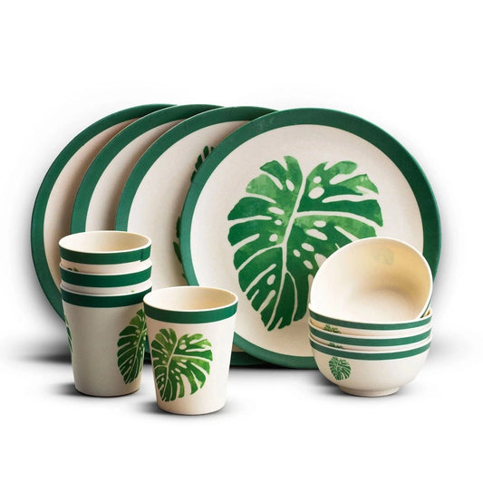 Bamboo Fibre Dinner Set | 12pcs Set | Leaf Design