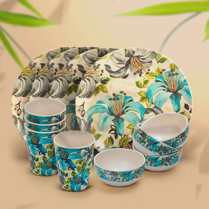 Bamboo Fibre Dinner Set | 12pcs Set | Leaf & Flower Design