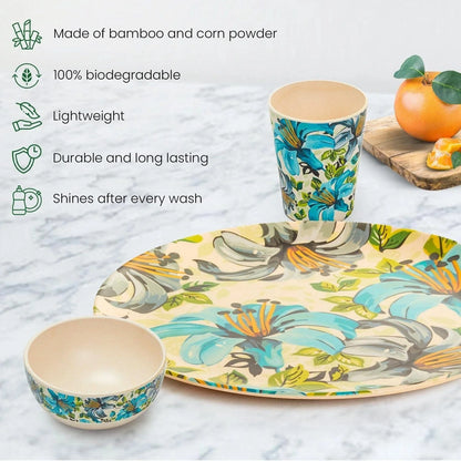 Bamboo Fibre Dinner Set | 12pcs Set | Leaf & Flower Design