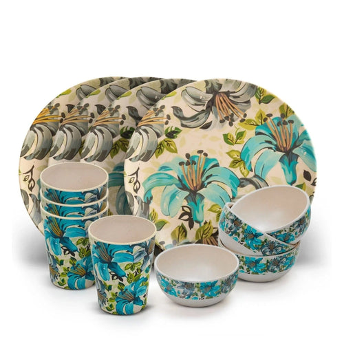 Bamboo Fibre Dinner Set | 12pcs Set | Leaf & Flower Design