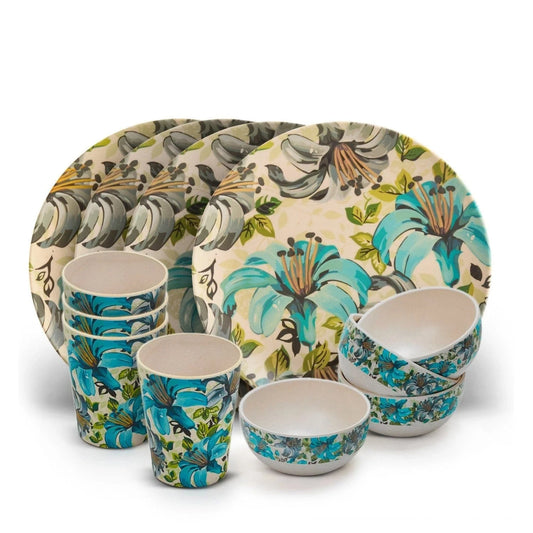Bamboo Fibre Dinner Set | 12pcs Set | Leaf & Flower Design