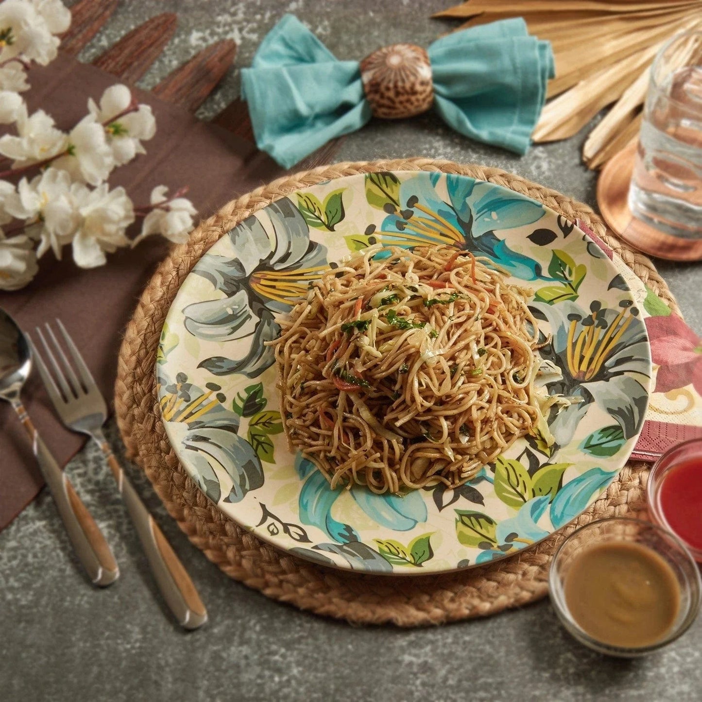 Bamboo Fibre Dinner Set | 12pcs Set | Leaf & Flower Design