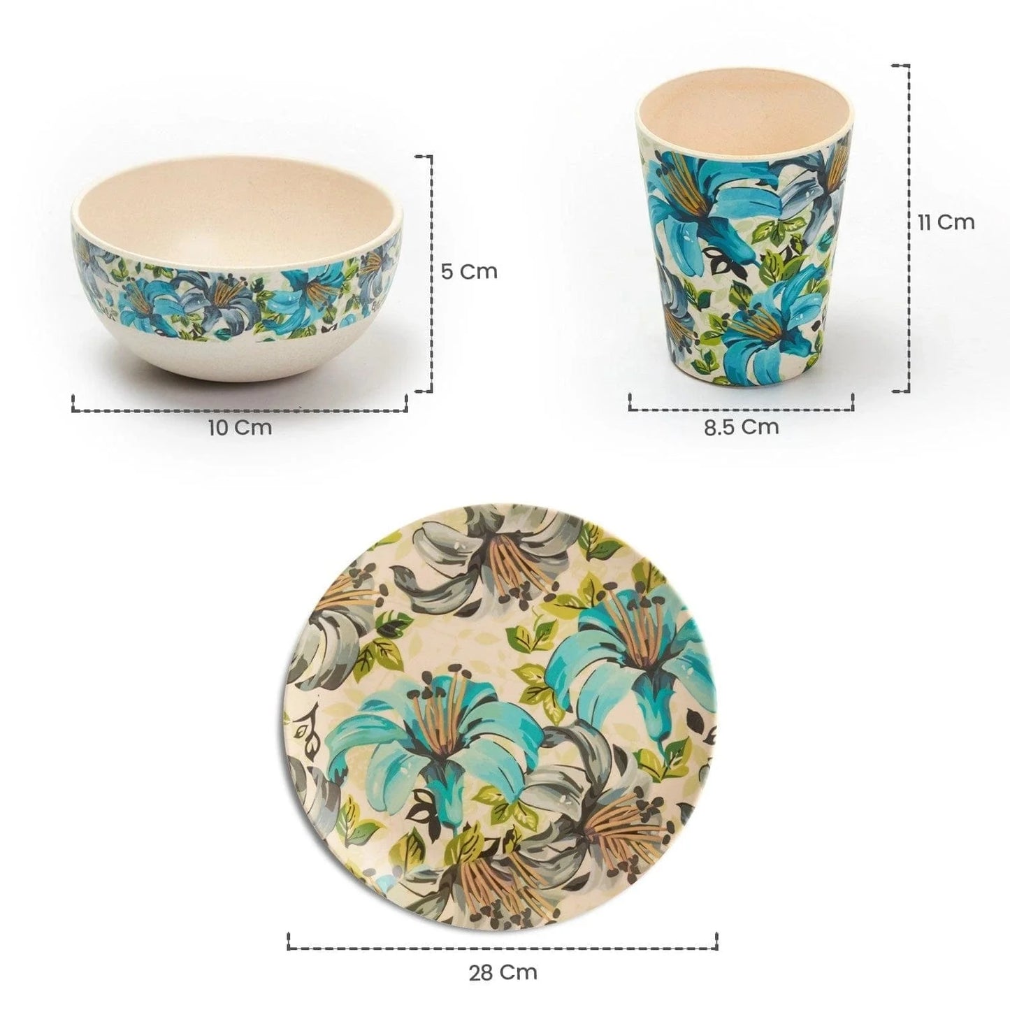 Bamboo Fibre Dinner Set | 12pcs Set | Leaf & Flower Design
