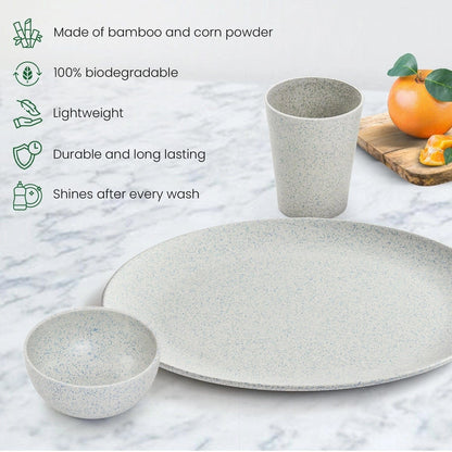 Bamboo Fibre Dinner Set | 12pcs Set | Stonewash Design
