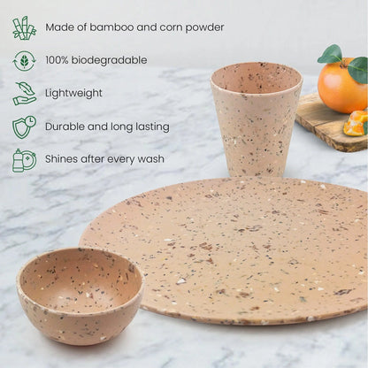 Bamboo Fibre Dinner Set | 12pcs Set | Walnut Design