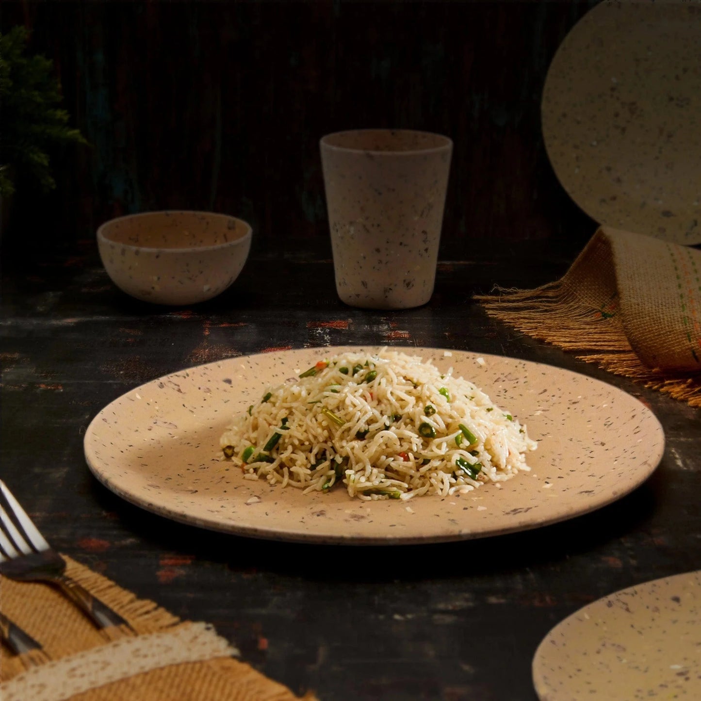 Bamboo Fibre Dinner Set | 12pcs Set | Walnut Design