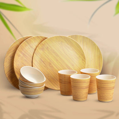Bamboo Fibre Dinner Set | 12pcs Set | Wooden Design