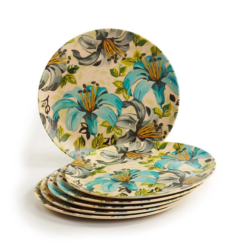 Bamboo Fibre Snack Plates | 6pcs Set | Leaf & Flowers Design