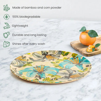 Bamboo Fibre Snack Plates | 6pcs Set | Leaf & Flowers Design
