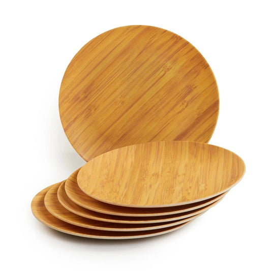 Bamboo Fibre Snack Plates | 6pcs Set | Wooden Design